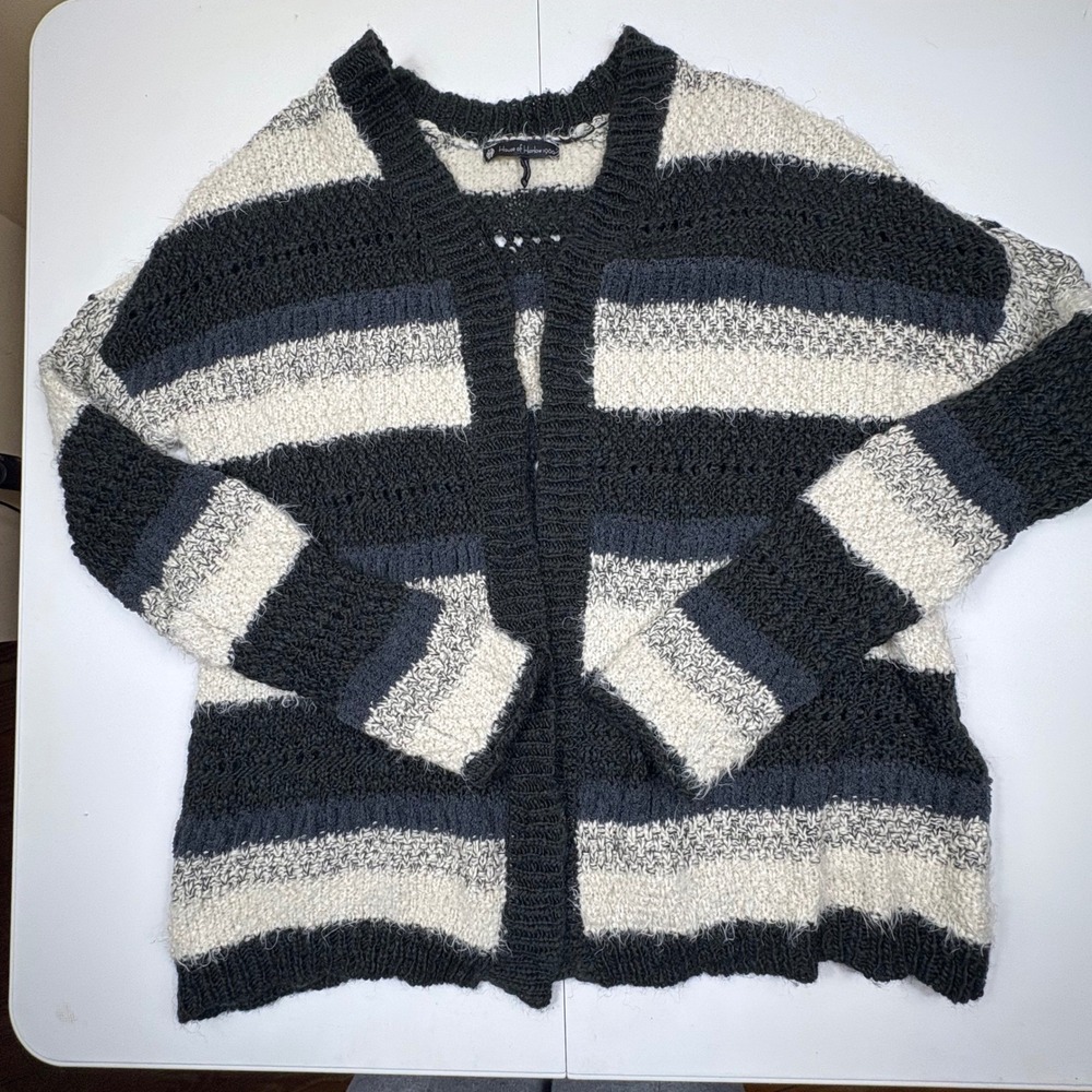 House of Harlow 1960 Striped Open Front Knit Cardigan Sweater One Size